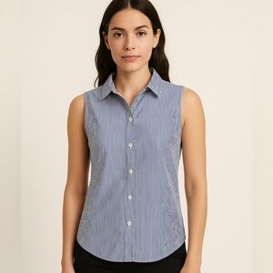 Banana Republic Tailored Fit Sleeveless Button-Down Top Blue White Stripe Size 0